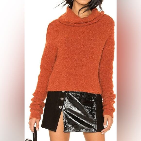 Free People Stormy Orange Cowl Neck Crop Knit Sweater Size XS - Picture 1 of 6